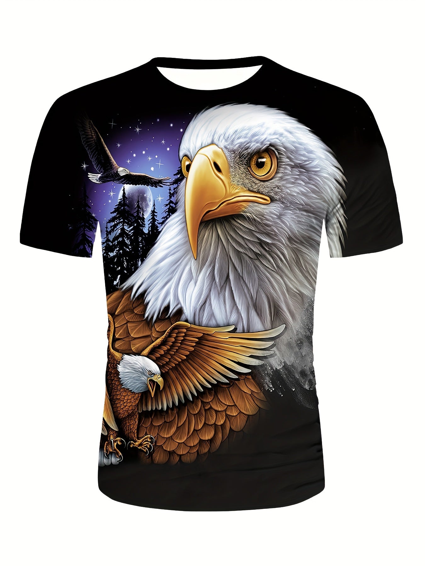 Eagle Print T-shirt, Men's Casual Street Style Stretch Round Neck Tee Shirt For Summer