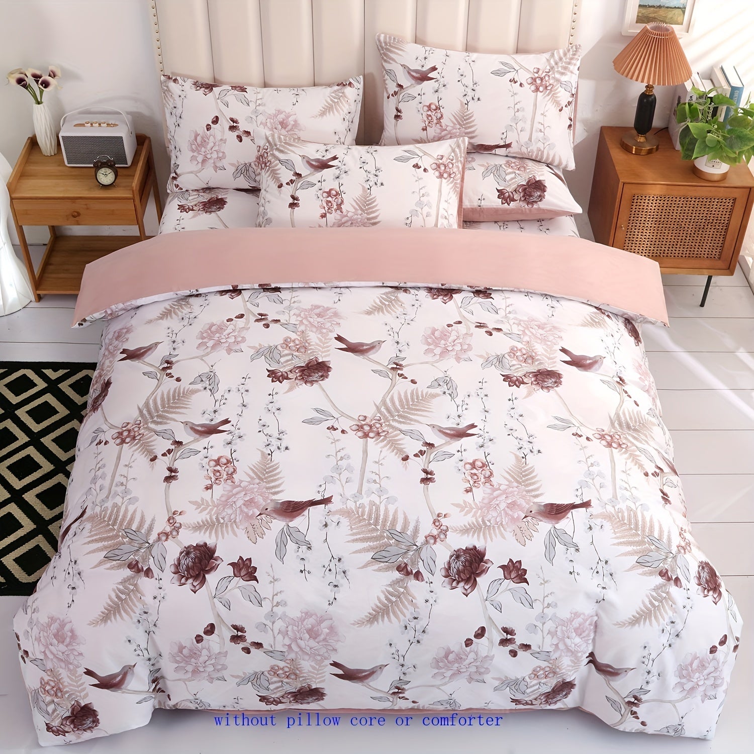 3pcs Cotton Duvet Cover Set (1*Duvet Cover + 2*Pillowcase, Without Core), Floral Bird Print Bedding Set, Soft Comfortable And Breathable Duvet Cover, For Bedroom, Guest Room