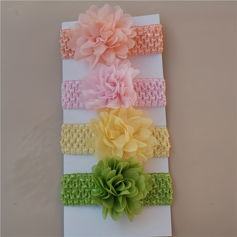 4pcs Chiffon Flower Knit Headbands, Soft Elastic Hair Accessories, Breathable Polyester, Decorative Photography Props for Youngsters Girls, Youngsters Hair Accessories