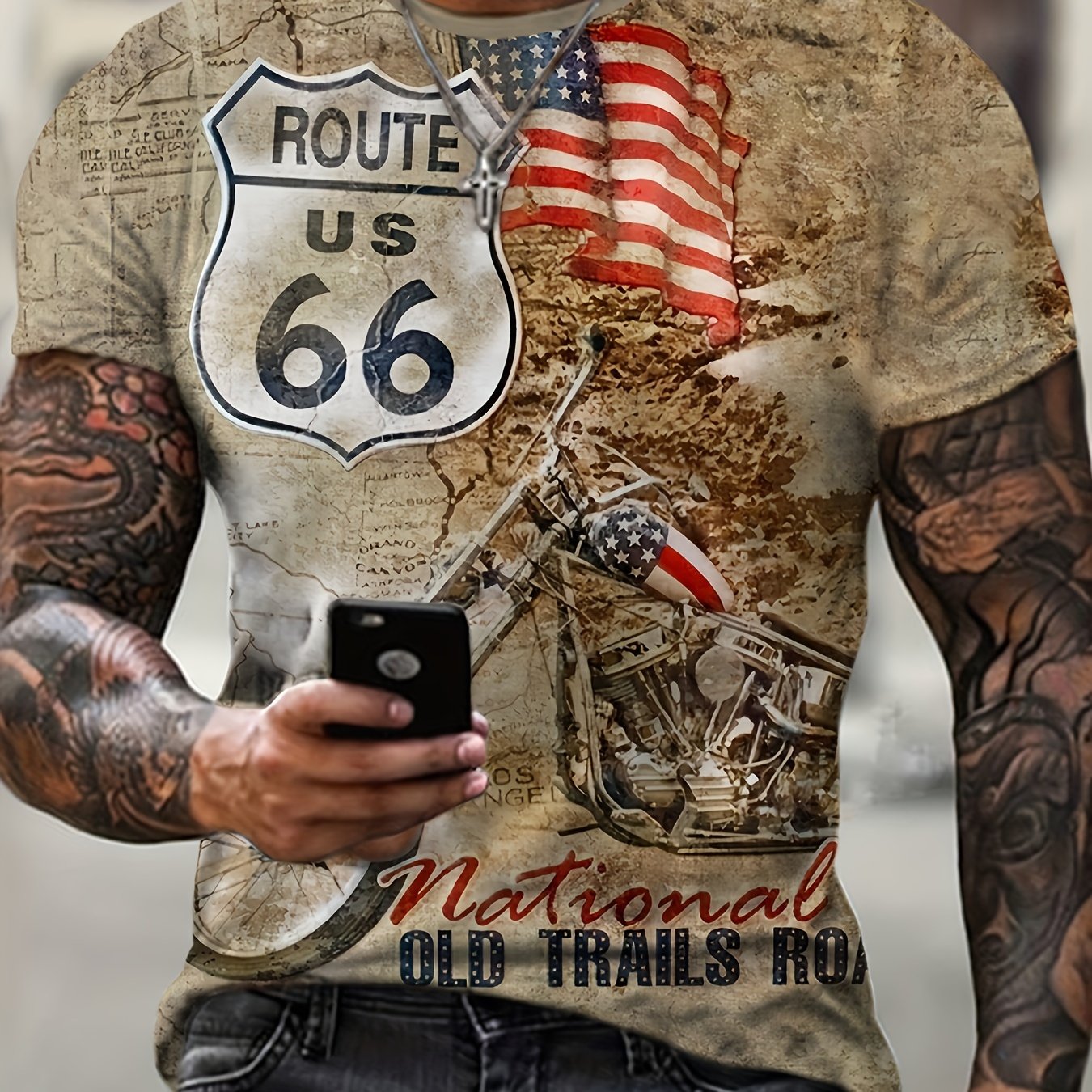 Fancy Motorcycle Print T-shirt, Men's Casual Comfy Crew Neck Tee, Trendy Short Sleeve Top For Summer Daily Wear