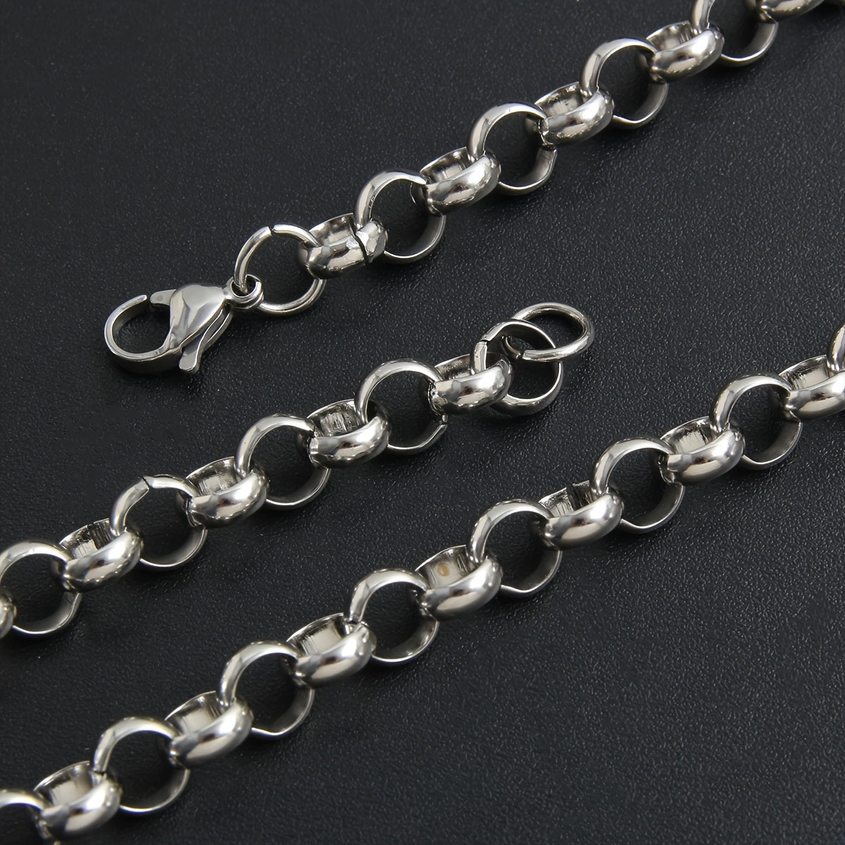 Stainless Steel Hip-Hop Punk Men's Necklace with O-Shaped Round Pearl Chain - Versatile & Stylish for Everyday or Party Wear