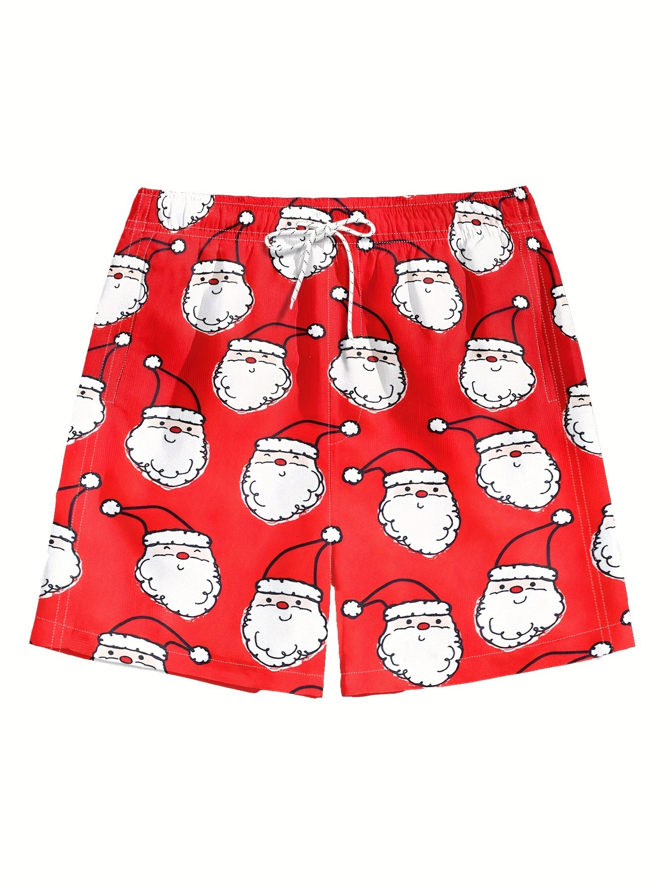 Men's Hawaiian Beach Shorts with Drawstring & Back Pocket - Fashionable Christmas Print, Quick-Dry Polyester Swim Trunks for Summer