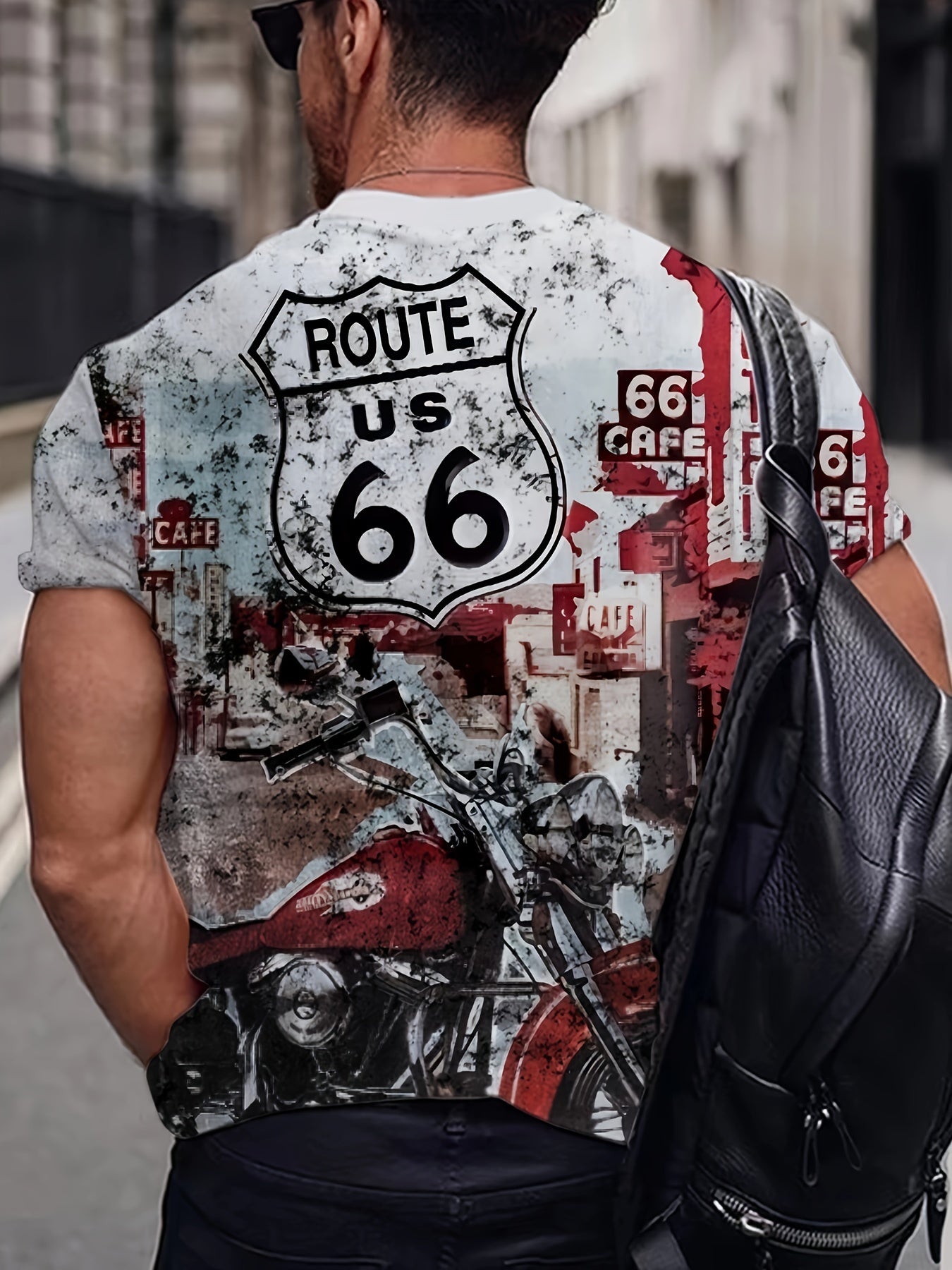 Fancy Motorcycle Print T-shirt, Men's Casual Comfy Crew Neck Tee, Trendy Short Sleeve Top For Summer Daily Wear