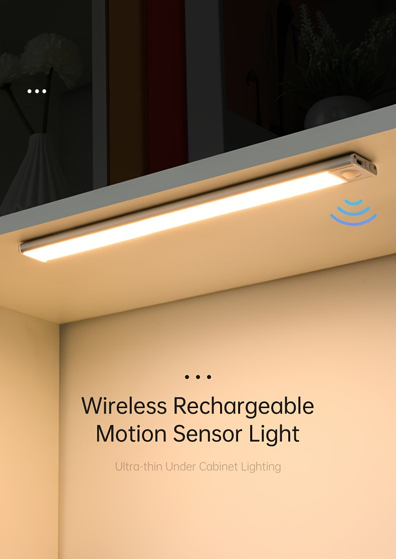 1pc Sleek Motion Sensor LED Cabinet Light - Wireless, Rechargeable with Magnetic Easy-Install, Adjustable Brightness, Waterproof IP20 - Ideal for Kitchen, Bedroom, Hallway & Staircase, Available in 19.81cm, 29.97cm, 15.7