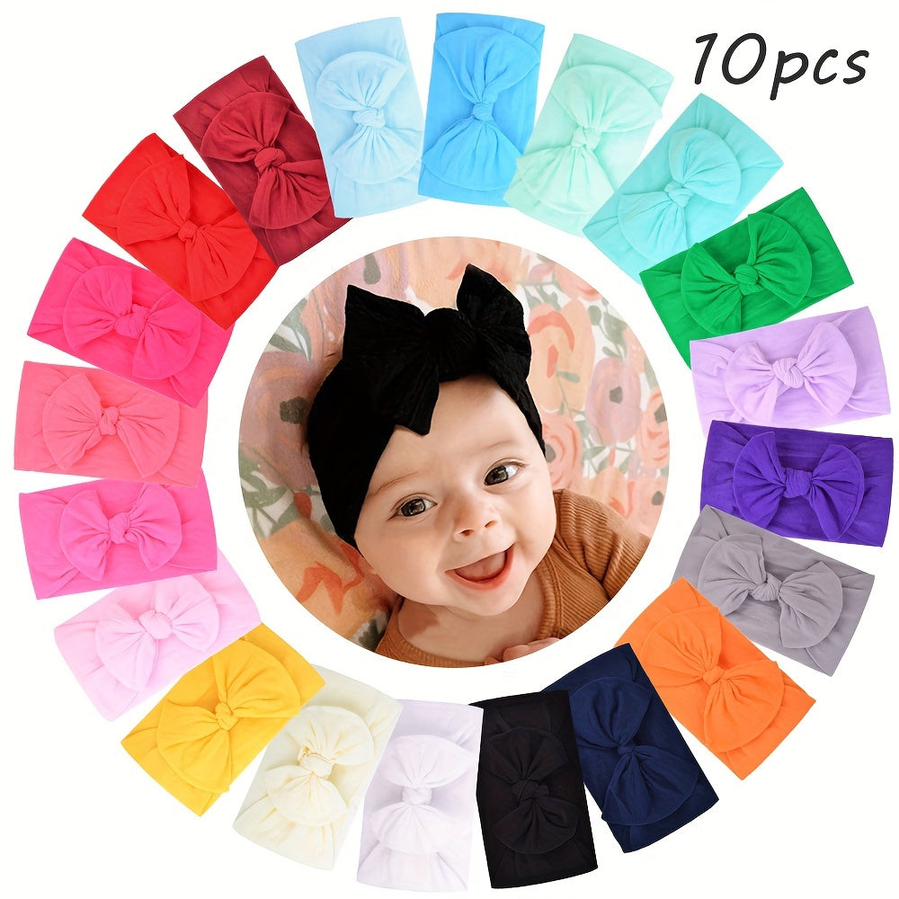 10pcs Morandi Color Youngsters Bow Headbands, Soft Nylon Hair Bands for Youngsters and Youngsters, Gentle on Hair, Festive Girls' Hair Accessories, Polyester Fiber Material