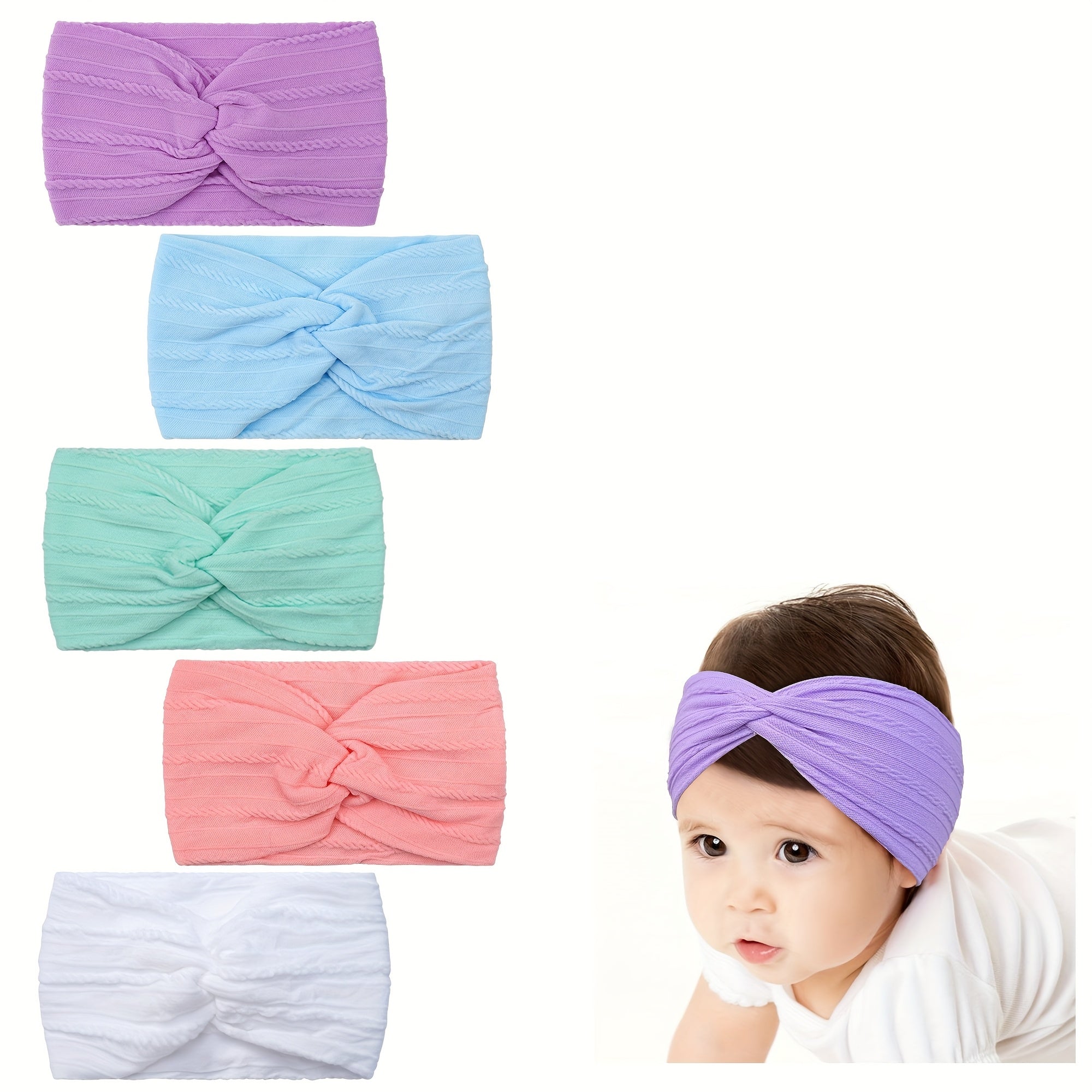 Joyo 5pcs Youngsters' Nylon Headbands - 8.89cm Handcrafted Jacquard Knit, Elastic Hair Bands for Styling, Hair Accessories Headband, Youngsters, Weaving