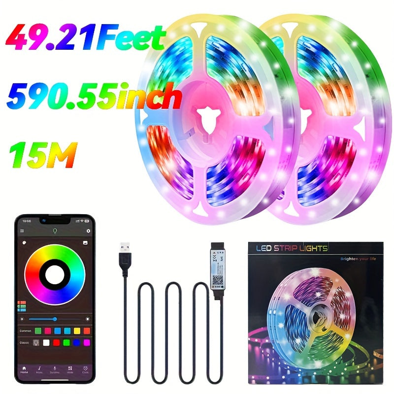 Deluxe Gift Box 99.97cm-30.48meter 5050 LED Strip Lights with Music Sync, Remote & App Control, Timer, Adjustable Brightness - Perfect for Bedrooms, Living Rooms, Game Rooms & Dance Studios