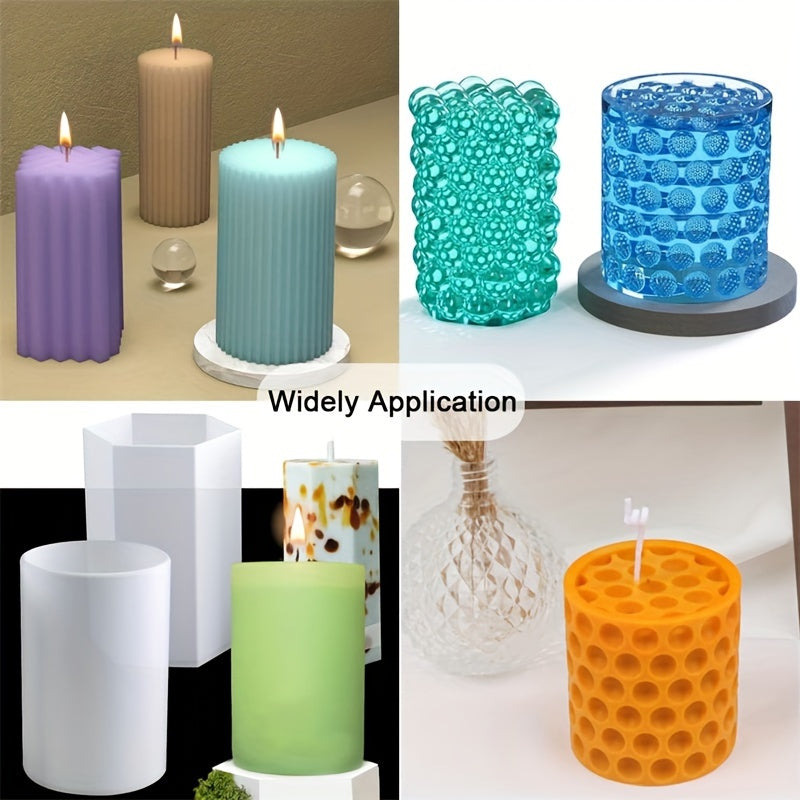 6-Piece Silicone Candle Mold Set - Perfect for Creative Candle Making Projects, Unique Bubble Column and 3D Hexagonal Cylinder Designs, Suitable for Soy Wax and Soap Making, Ideal for DIY Scented Candle Enthusiasts