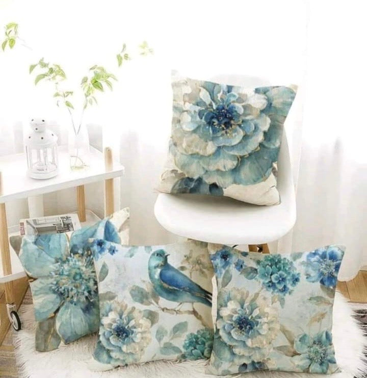 Decorative Cushion Covers with Blue Flowers