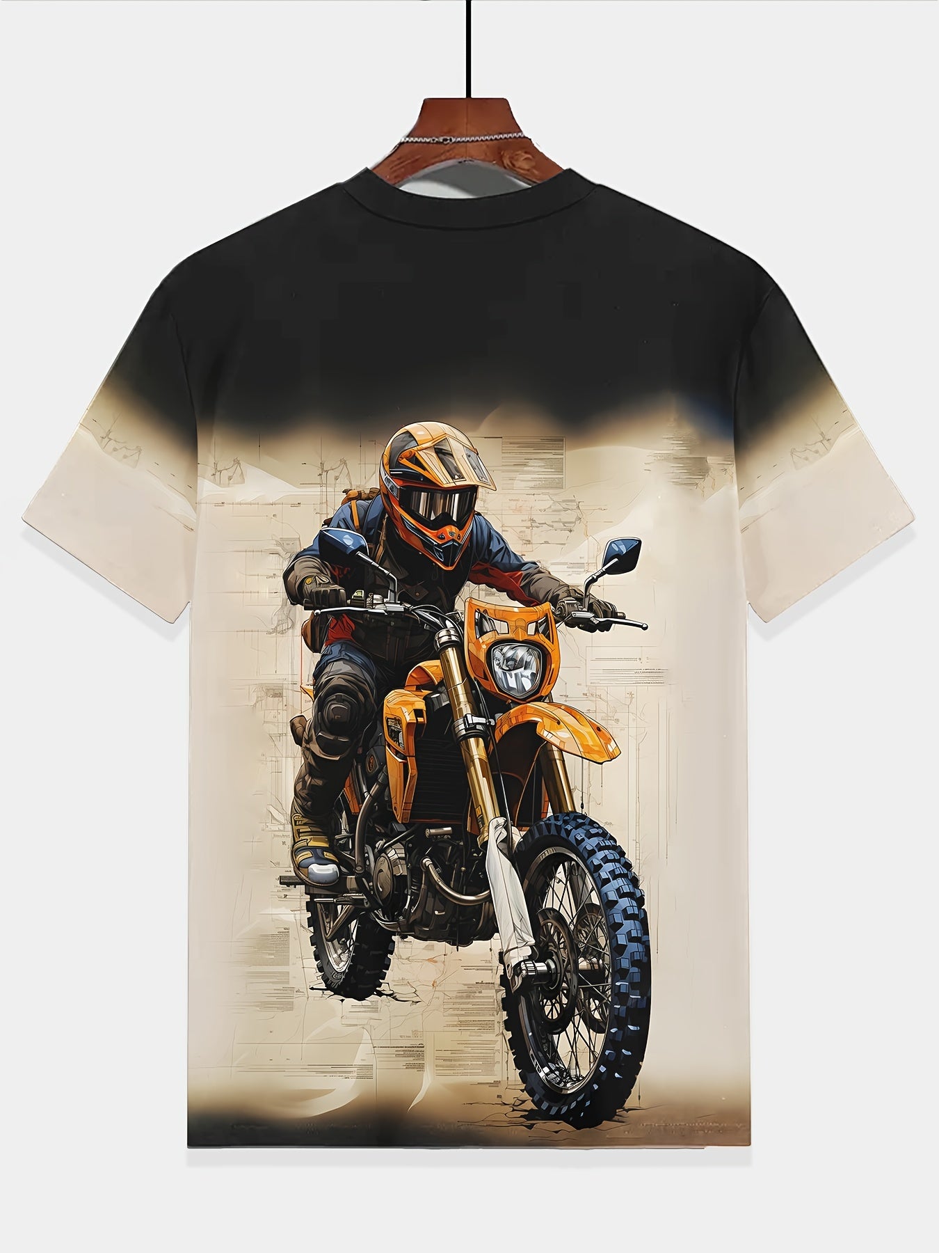 Youth Motocross 3D Printed Tee - Casual Crew Neck Polyester Shirt with Slight Stretch, Summer Motorbike Graphic Top for Under 12