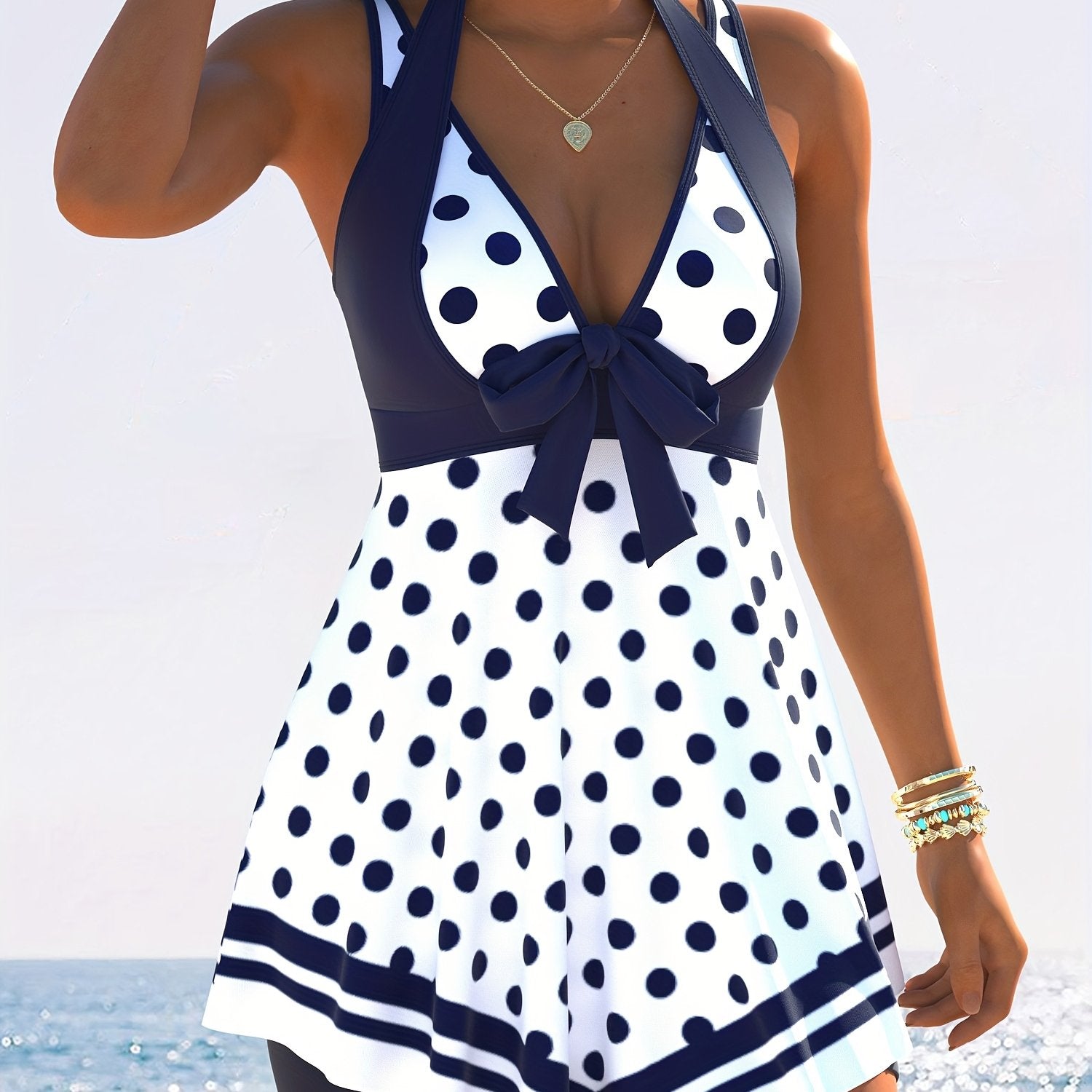 Chic Polka Dot Women's Tankini Set - High Stretch, Non-Transparent Polyester