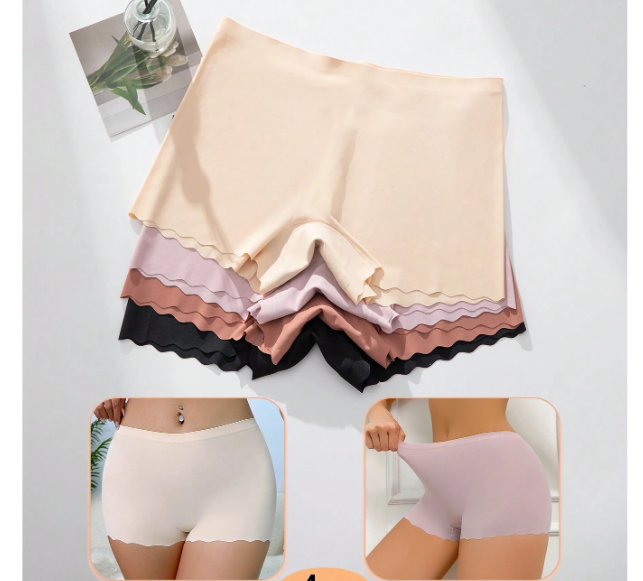 4pcs Solid Scallop Edge Boyshorts