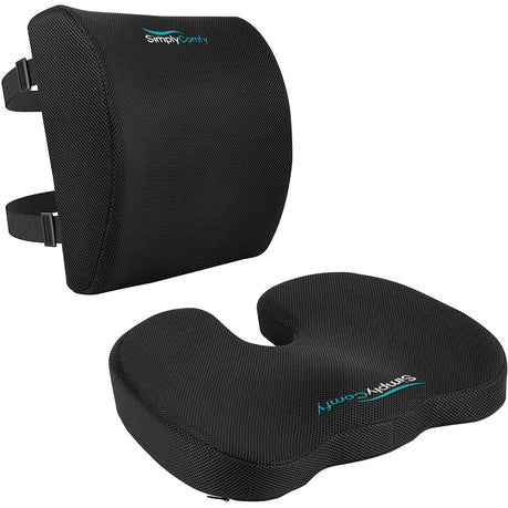 Memory Foam Office Seat Cushion & Cool Gel Lumbar, Back Support Pillow Combo