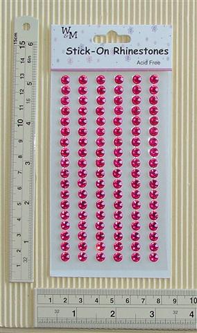 W&M Stick-On Rhinestones Round Cerise 6mm