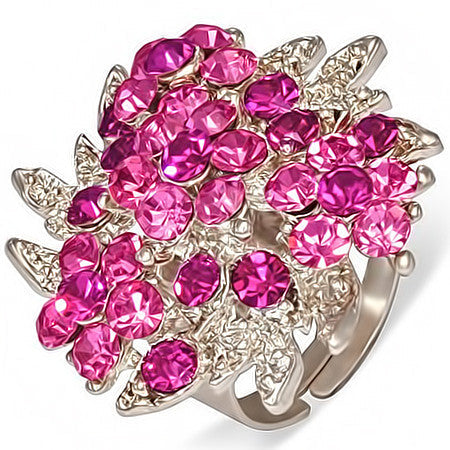 Crystal Flower Cocktail Ring with Rose Pink Cubic Zirconia