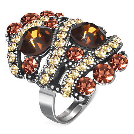 Crystal Circle Spiral Oval Cocktail Ring with Topaz Cubic Zirconia