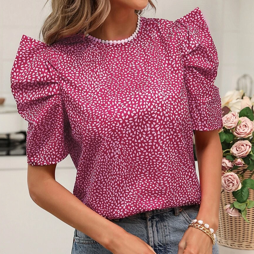 Allover Print Puff Sleeve Blouse