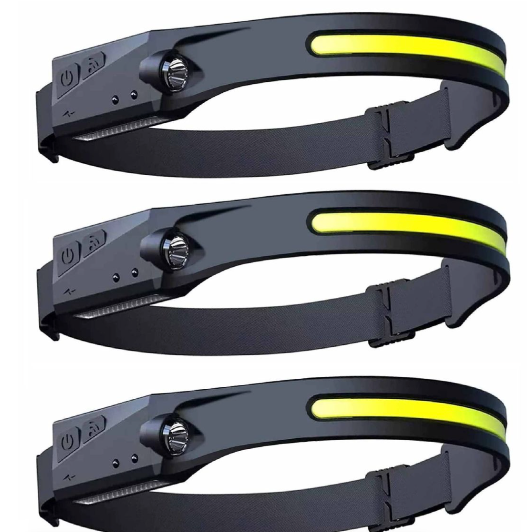 Multi-Function LED Rechargeable Head Lamp - Black - Set of 3