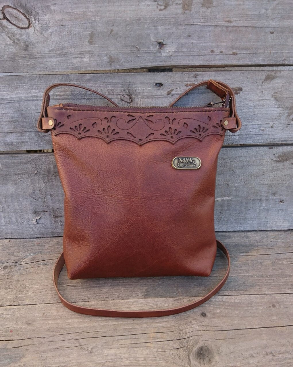 Handmade Small sling Leather bag with lace