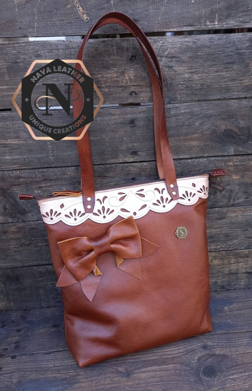Handmade Leather Shopper bag with bow