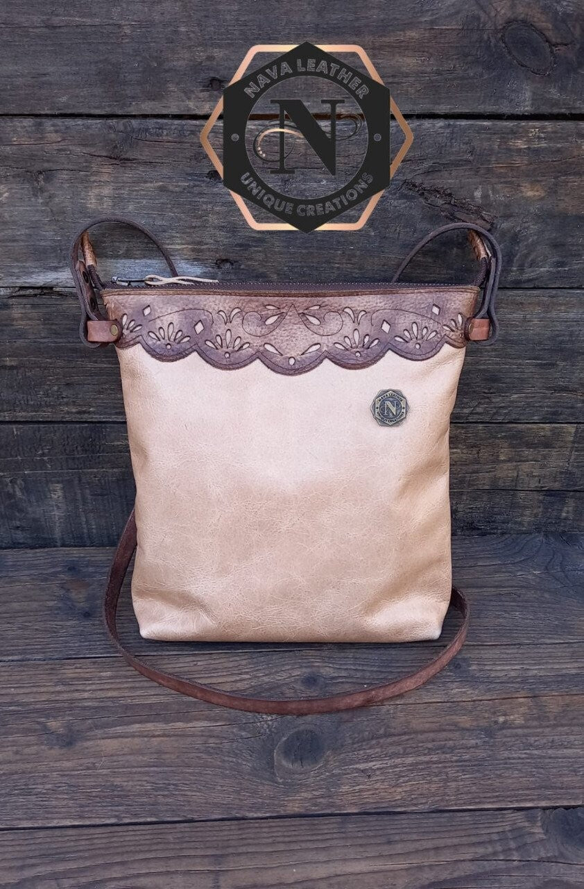 Handmade Small sling Leather bag with lace