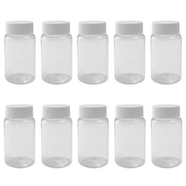 10x 125g Clear Plastic Jars with White Screw Lids